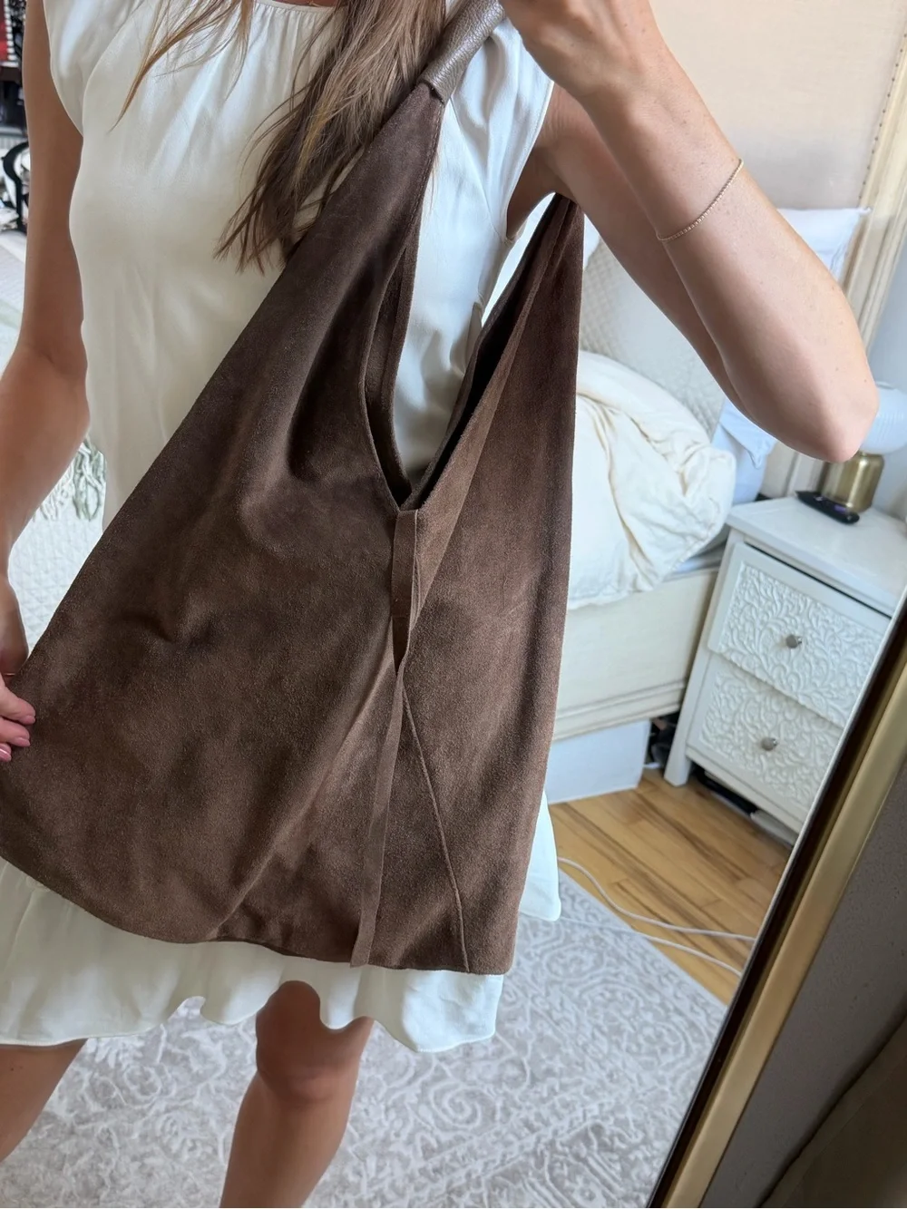 Brown Suede Shoulder Tote Bag